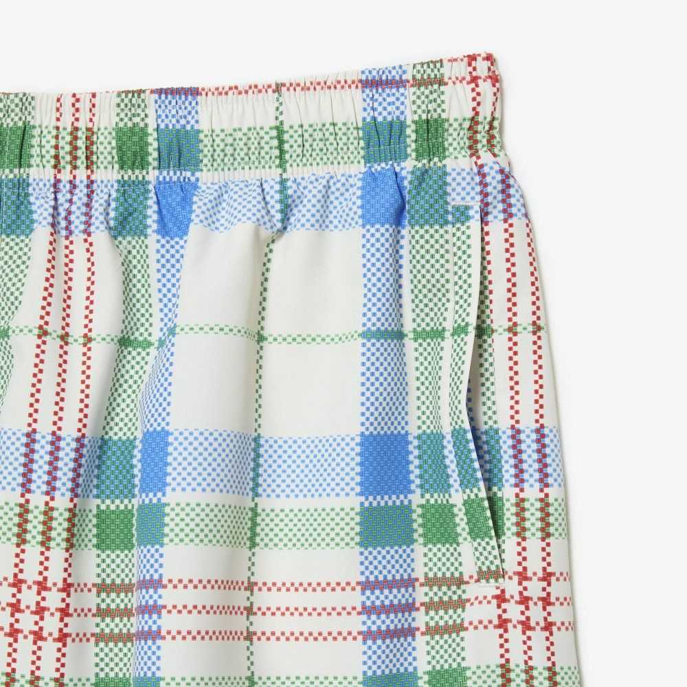 Lacoste Quick-Dry Colored Check Swim Trunks White | LDFI-61920