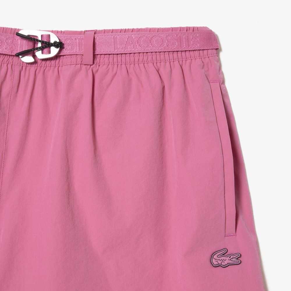 Lacoste Quick-Dry Logo Stripe Swim Trunks Pink | QHZF-63180