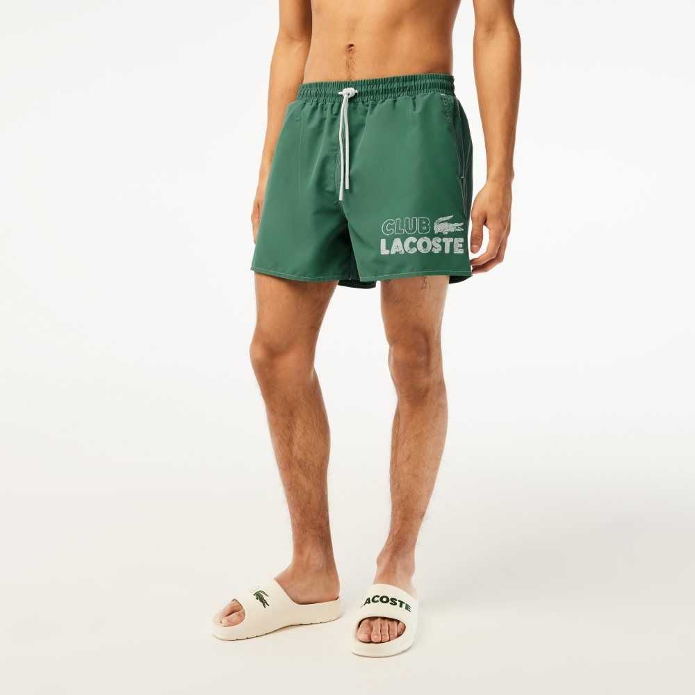 Lacoste Quick-Dry Swim Trunks with Integrated Lining Khaki Green | KIHL-15793