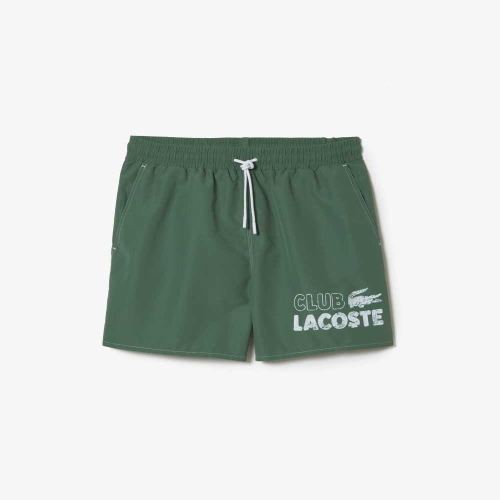 Lacoste Quick-Dry Swim Trunks with Integrated Lining Khaki Green | KIHL-15793