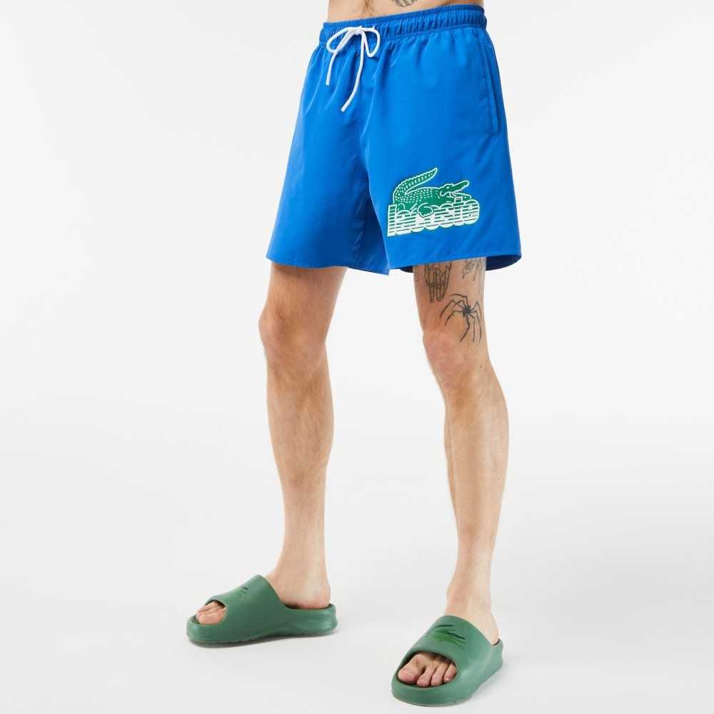 Lacoste Quick-Dry Swim Trunks with Travel Bag Blue | BQLA-63750