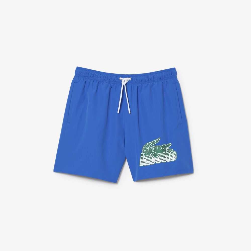 Lacoste Quick-Dry Swim Trunks with Travel Bag Blue | BQLA-63750