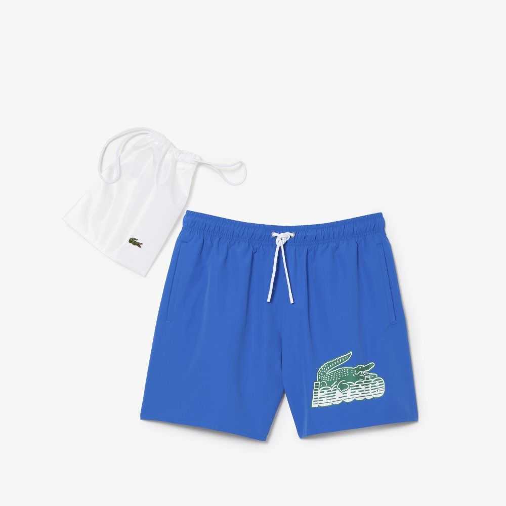 Lacoste Quick-Dry Swim Trunks with Travel Bag Blue | BQLA-63750
