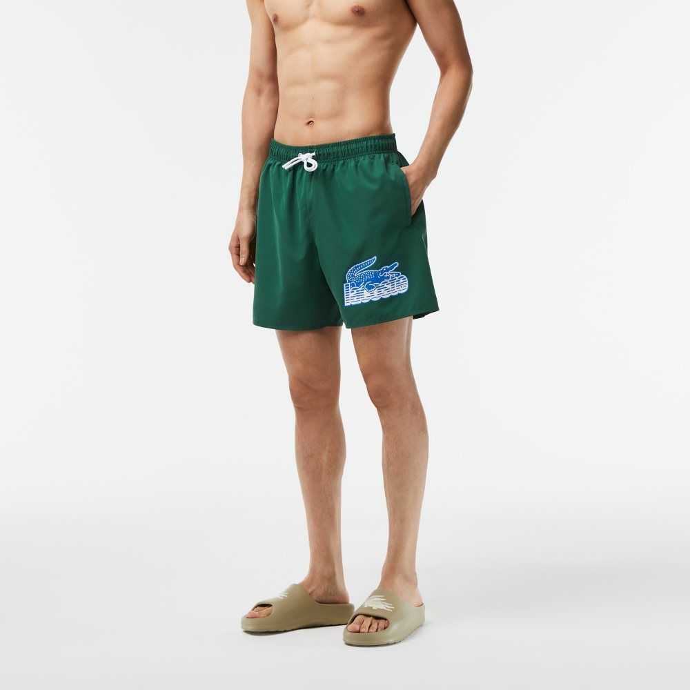 Lacoste Quick-Dry Swim Trunks with Travel Bag Green | TIQB-09387