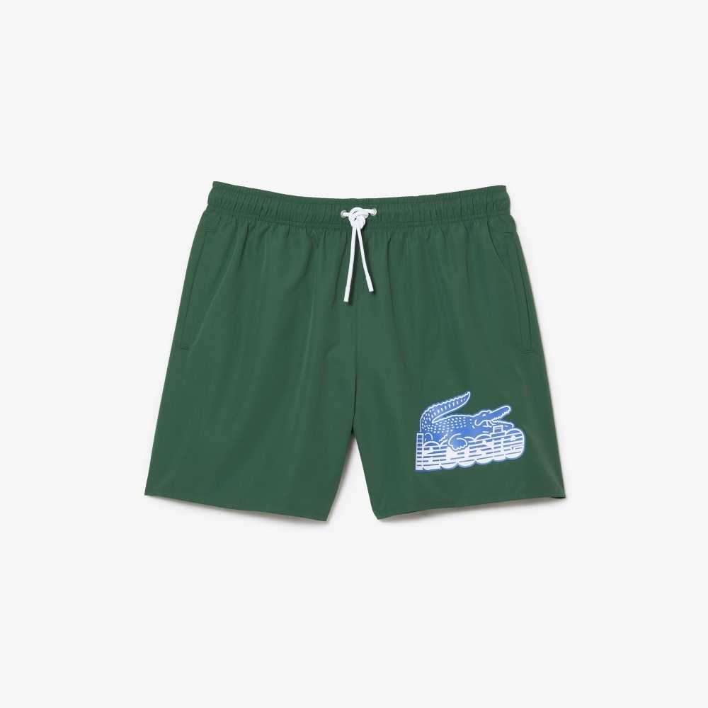 Lacoste Quick-Dry Swim Trunks with Travel Bag Green | TIQB-09387