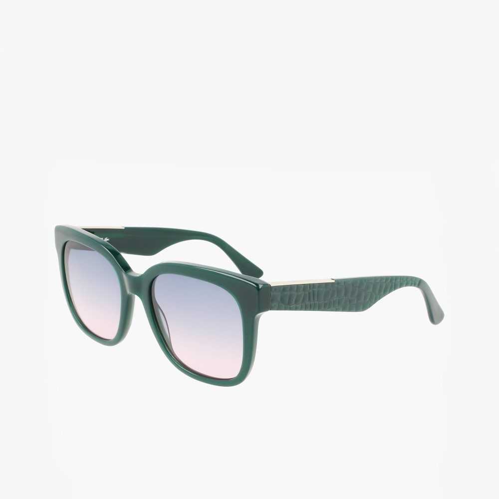Lacoste Rectangle Acetate Croco Skin Sunglasses Green | ZLMA-12390