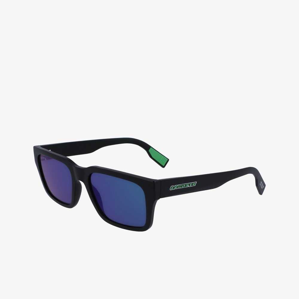 Lacoste Rectangle Active Sunglasses Black/Blue | LZUV-18369