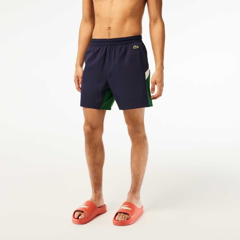 Lacoste Recycled Polyamide Colorblock Swim Trunks Navy Blue / Green / White | NEXU-62534