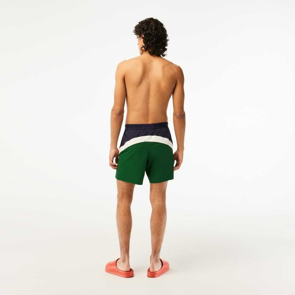 Lacoste Recycled Polyamide Colorblock Swim Trunks Navy Blue / Green / White | NEXU-62534