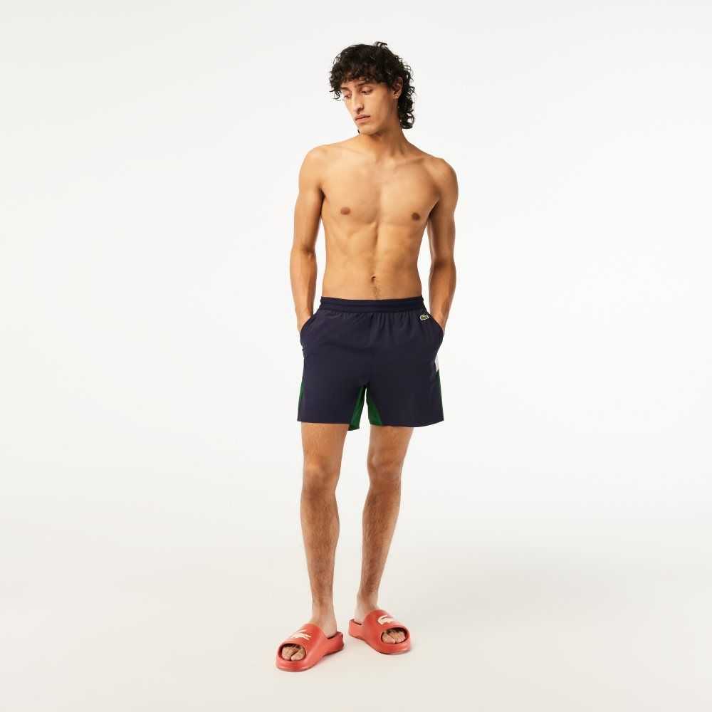 Lacoste Recycled Polyamide Colorblock Swim Trunks Navy Blue / Green / White | NEXU-62534