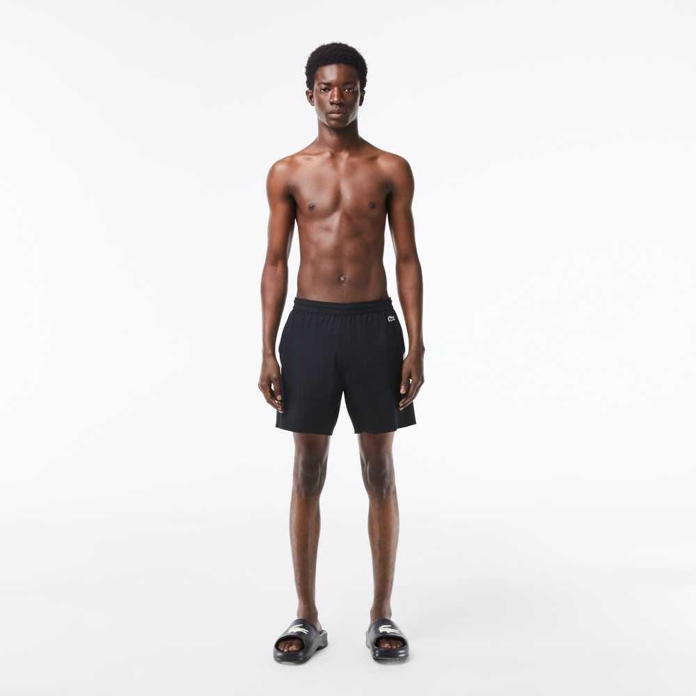 Lacoste Recycled Polyamide Colorblock Swim Trunks Black / White | TYPG-30174