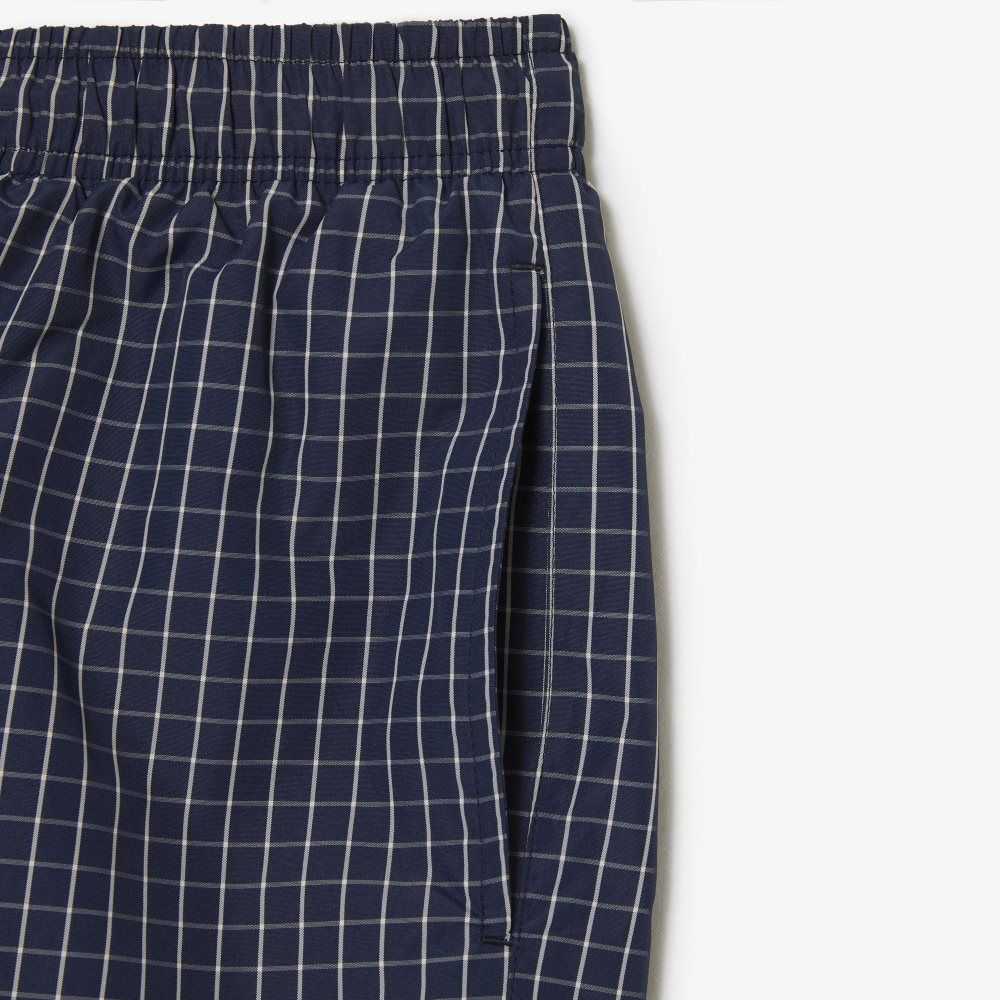 Lacoste Recycled Polyester Checked Swim Trunks Navy Blue / White | FNDJ-03671