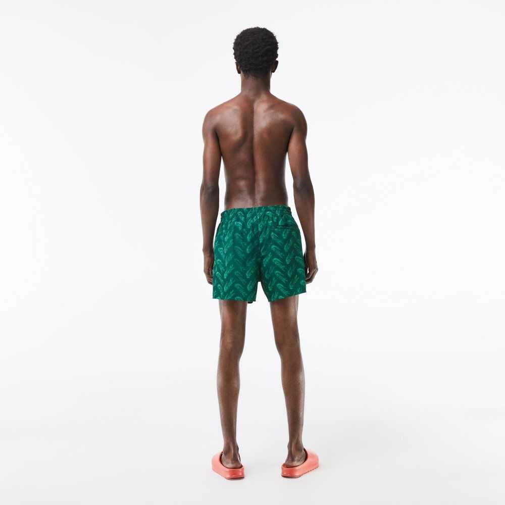 Lacoste Recycled Polyester Print Swim Trunks Green / Khaki Green | EBJZ-54913