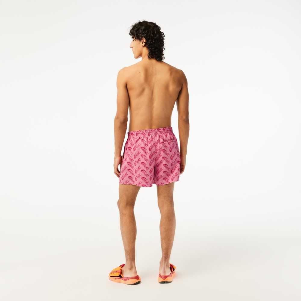 Lacoste Recycled Polyester Print Swim Trunks Red / White | IGXZ-98564
