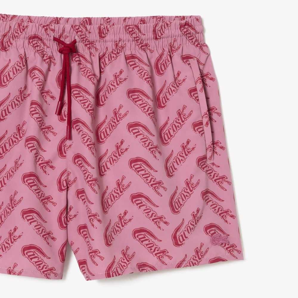 Lacoste Recycled Polyester Print Swim Trunks Red / White | IGXZ-98564