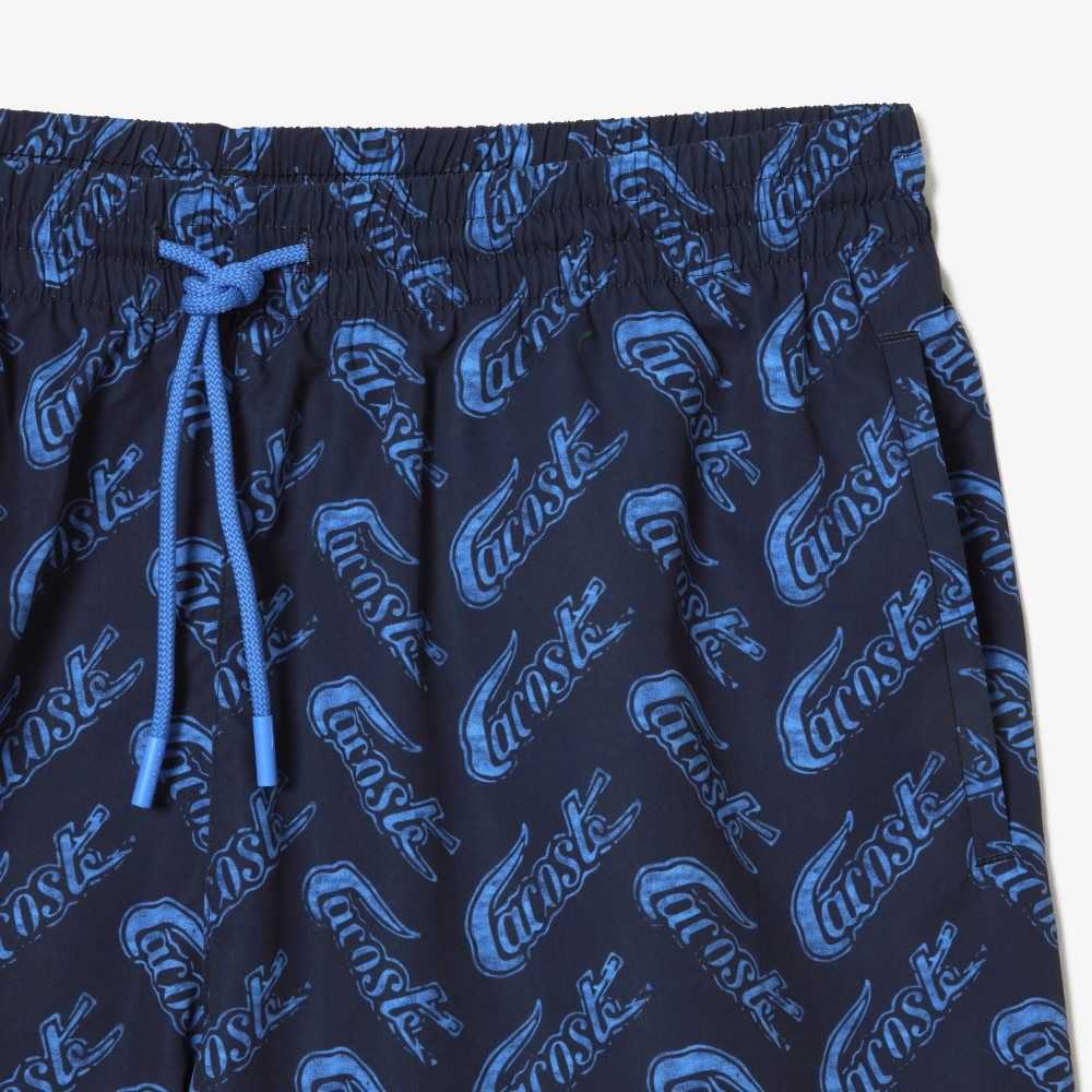 Lacoste Recycled Polyester Print Swim Trunks Navy Blue / Blue | ZKNH-63728