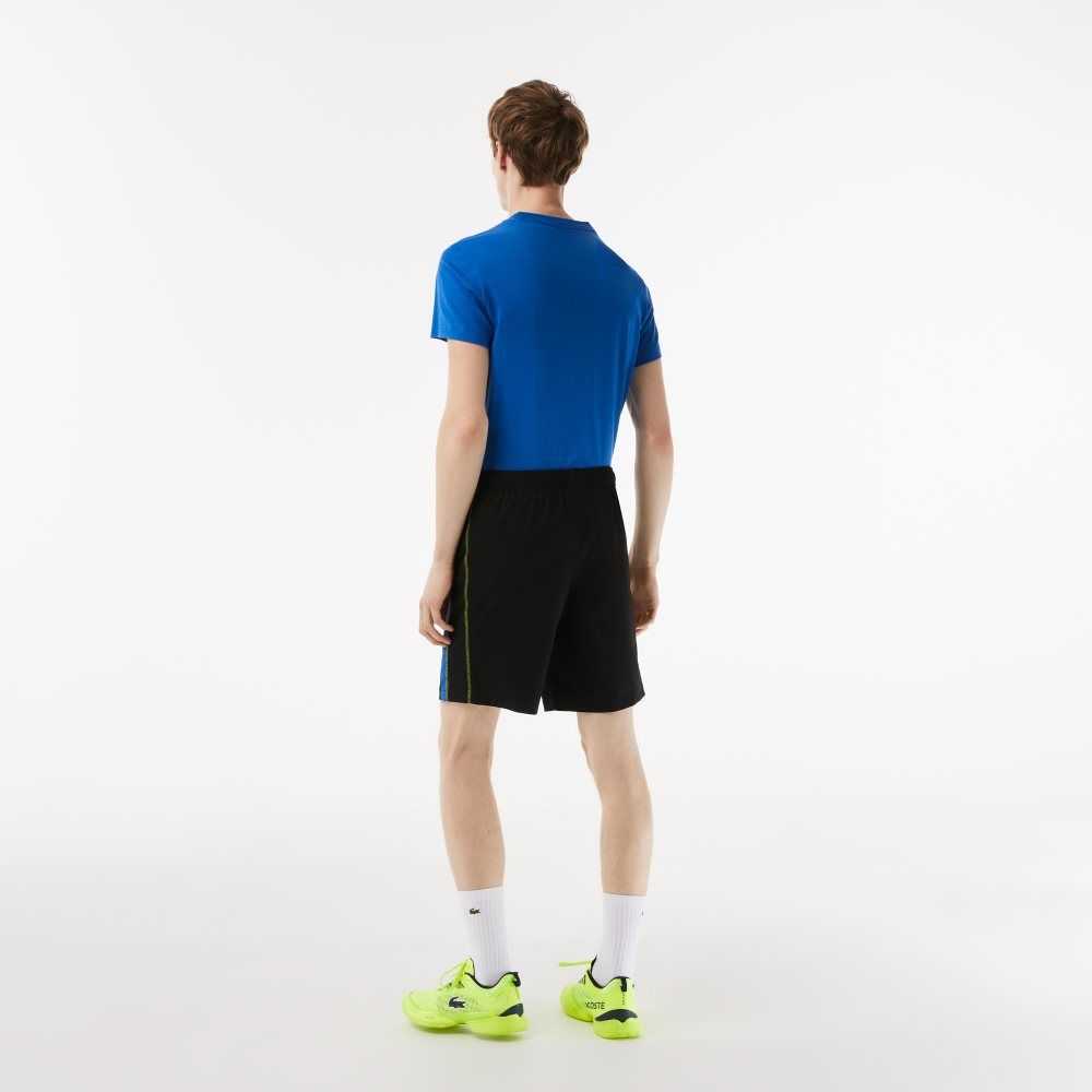 Lacoste Recycled Polyester Tennis Shorts Black / Blue / Yellow | DWPG-30251