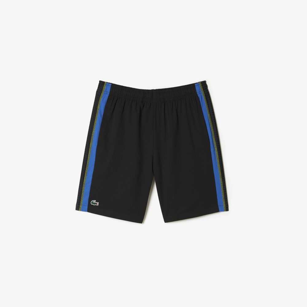 Lacoste Recycled Polyester Tennis Shorts Black / Blue / Yellow | DWPG-30251