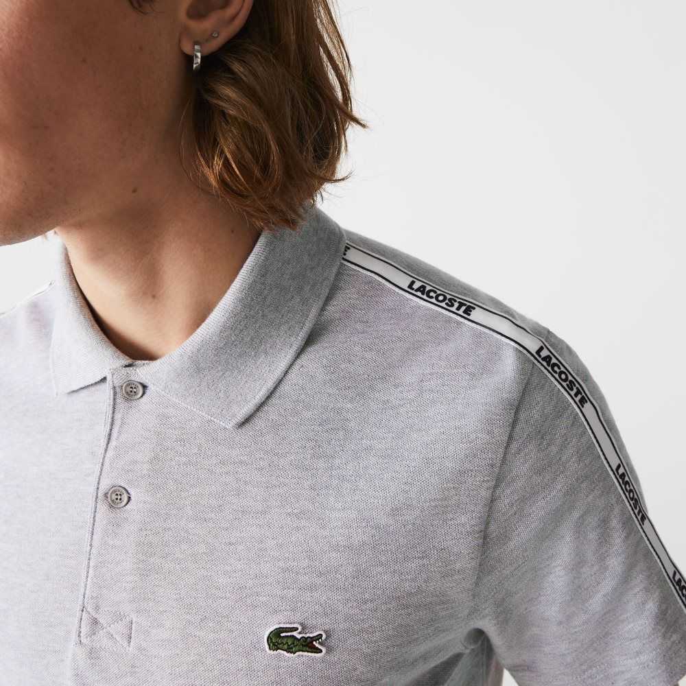 Lacoste Regular Fit Branded Bands Stretch Cotton Polo Grey Chine | UFEK-20137