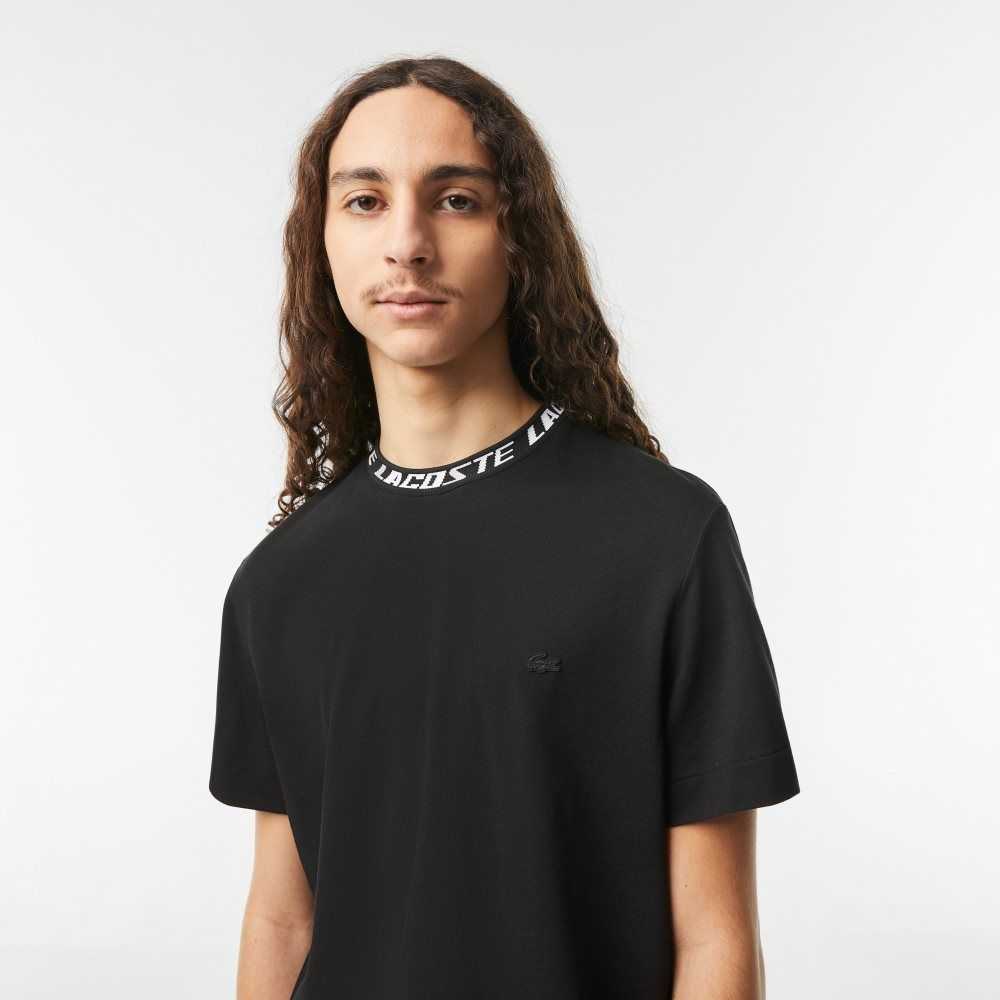 Lacoste Regular Fit Branded Collar T-Shirt Black | QWEK-64389