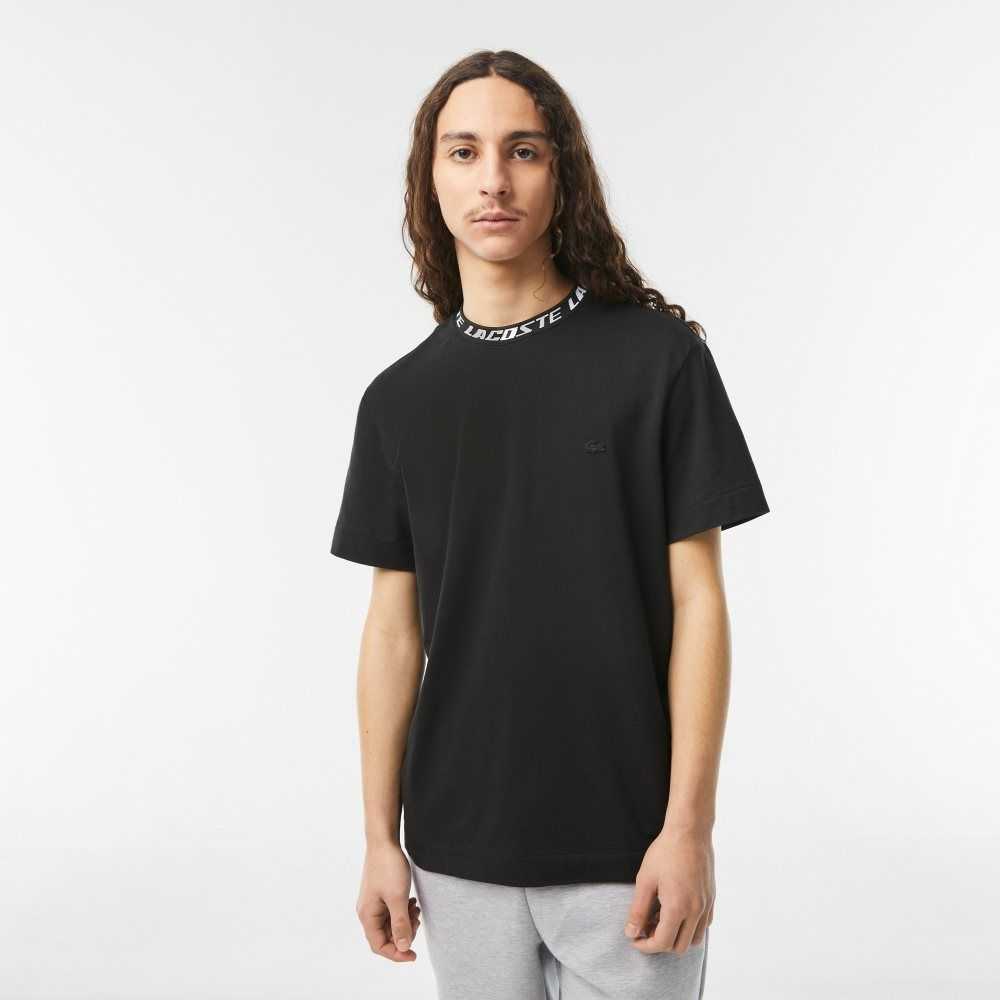 Lacoste Regular Fit Branded Collar T-Shirt Black | QWEK-64389