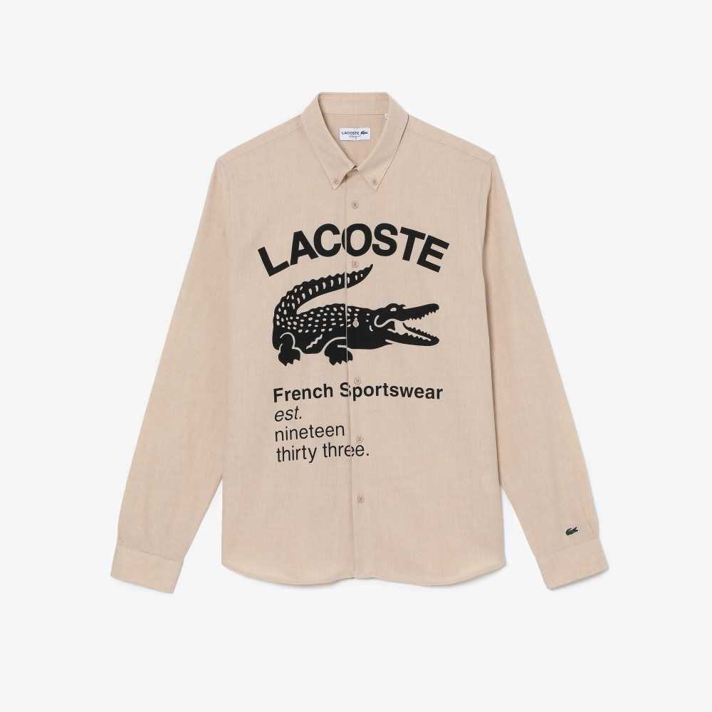 Lacoste Regular Fit Branded Flannel Shirt Beige / Black | XHQF-78024