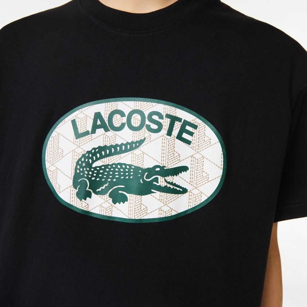 Lacoste Regular Fit Branded Monogram Print T-Shirt Black | WGED-01385