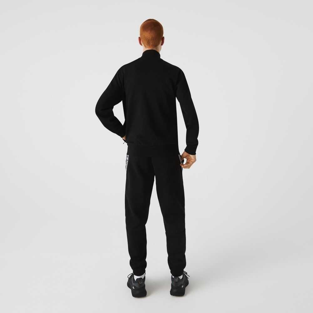 Lacoste Regular Fit Brushed Fleece Zippered Sweatshirt Black | JRFN-08592