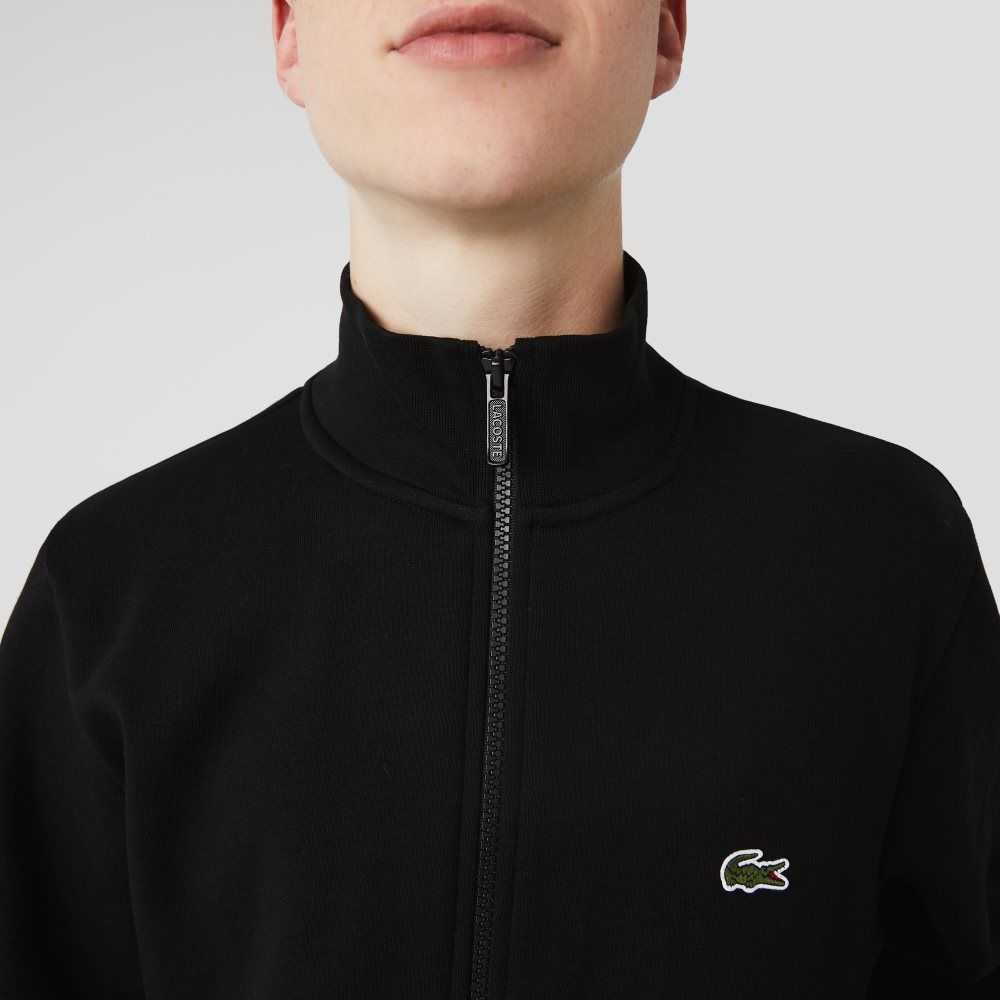 Lacoste Regular Fit Brushed Fleece Zippered Sweatshirt Black | JRFN-08592