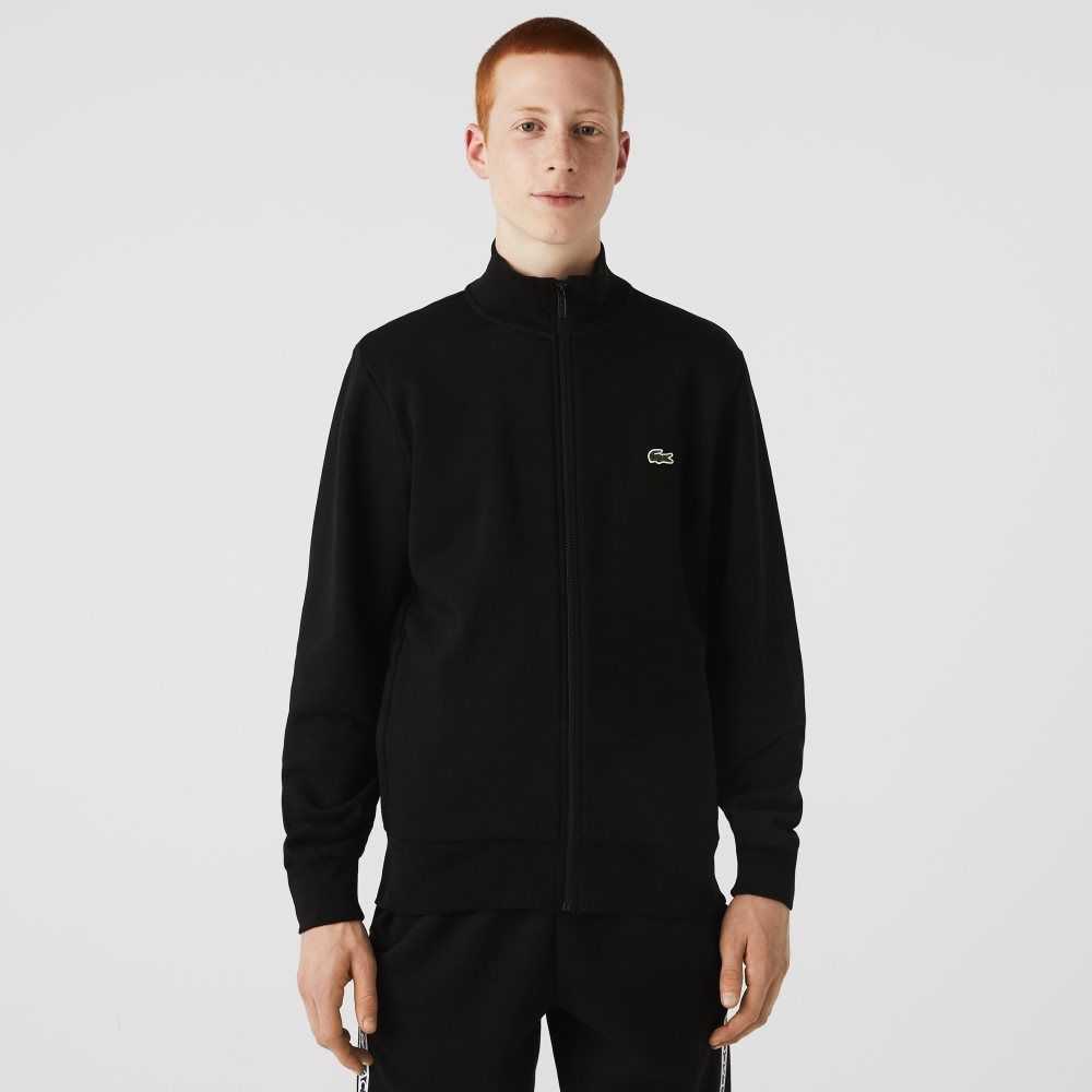 Lacoste Regular Fit Brushed Fleece Zippered Sweatshirt Black | JRFN-08592