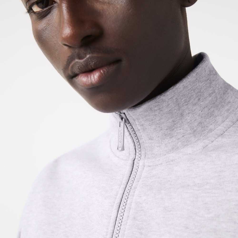 Lacoste Regular Fit Brushed Fleece Zippered Sweatshirt Grey Chine | RTLW-53016