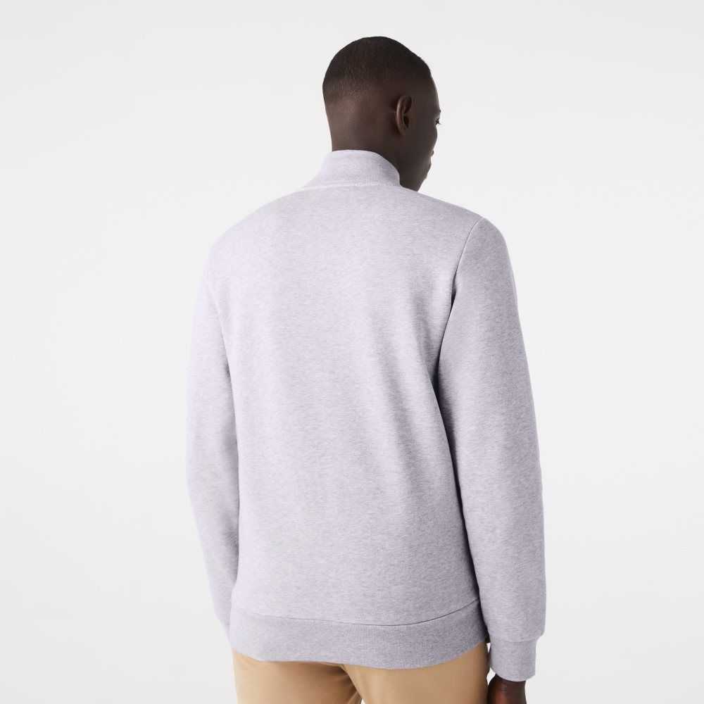 Lacoste Regular Fit Brushed Fleece Zippered Sweatshirt Grey Chine | RTLW-53016