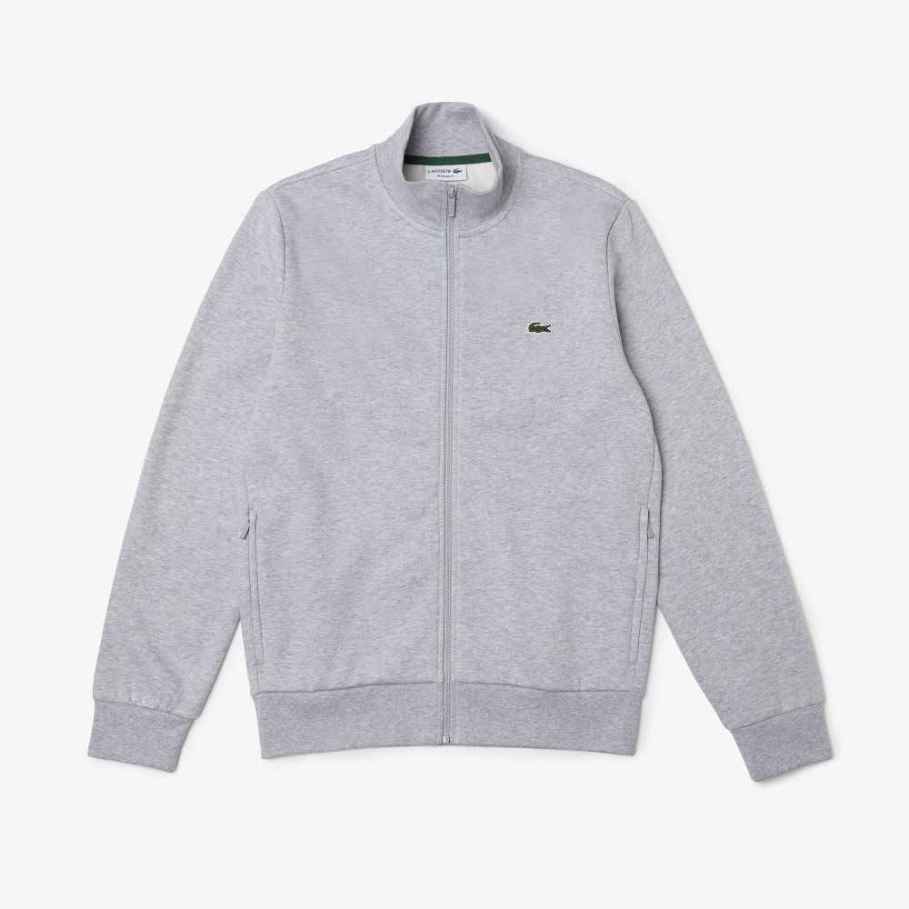 Lacoste Regular Fit Brushed Fleece Zippered Sweatshirt Grey Chine | RTLW-53016