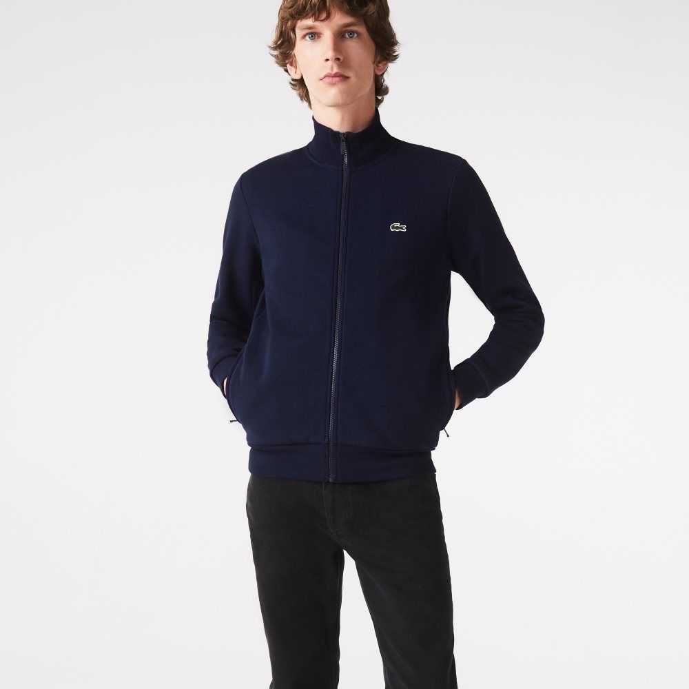 Lacoste Regular Fit Brushed Fleece Zippered Sweatshirt Navy Blue | WZGO-28307