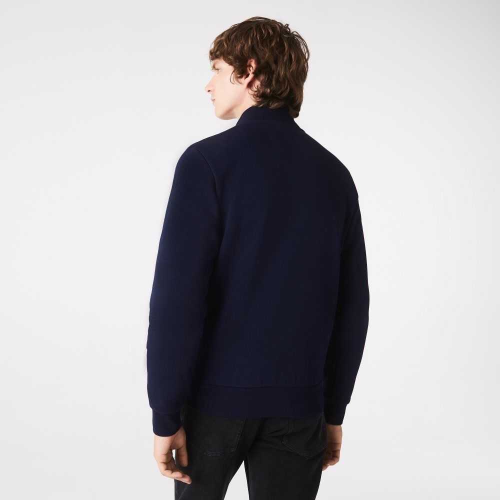 Lacoste Regular Fit Brushed Fleece Zippered Sweatshirt Navy Blue | WZGO-28307