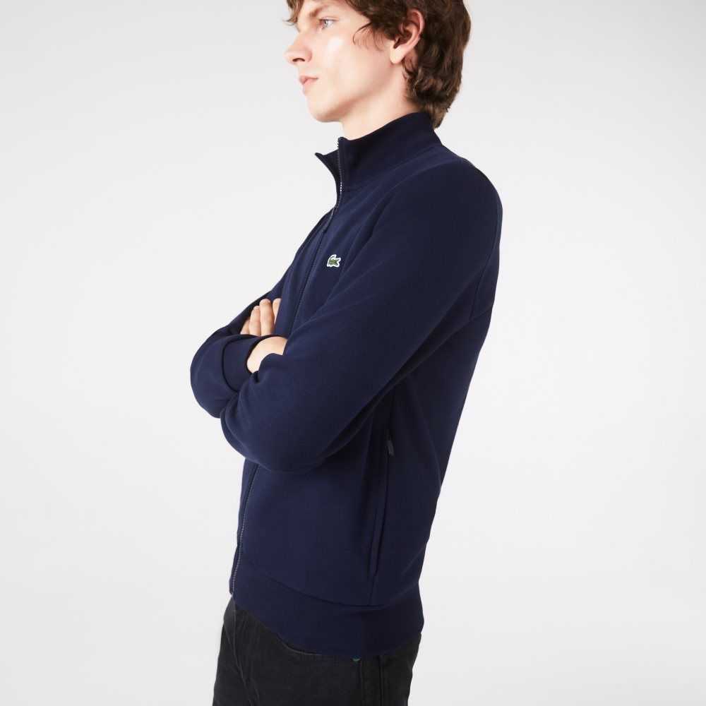 Lacoste Regular Fit Brushed Fleece Zippered Sweatshirt Navy Blue | WZGO-28307