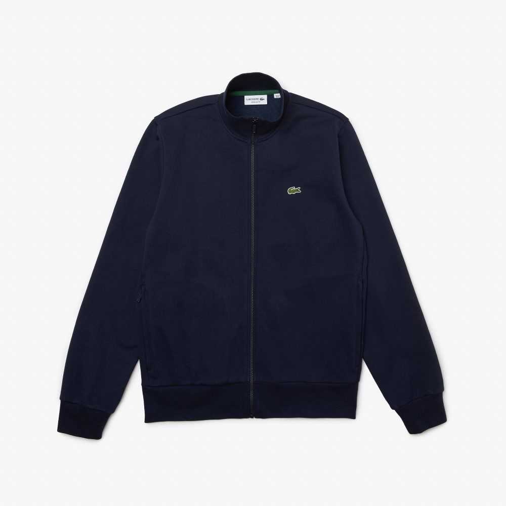 Lacoste Regular Fit Brushed Fleece Zippered Sweatshirt Navy Blue | WZGO-28307