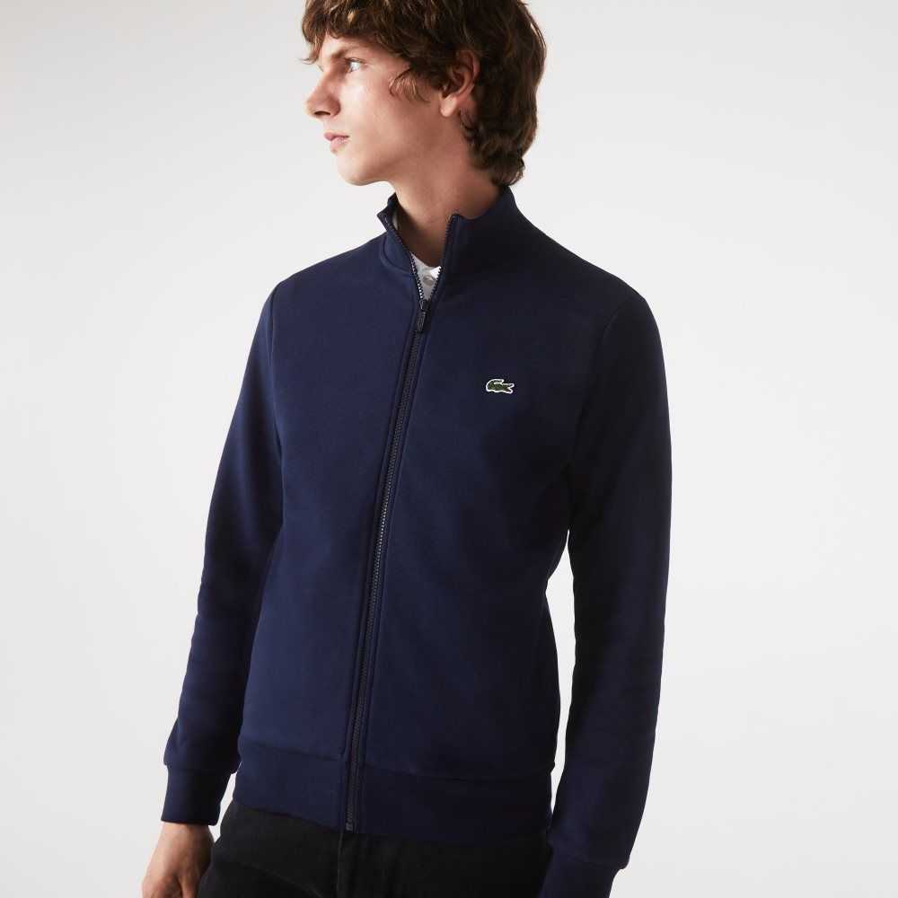 Lacoste Regular Fit Brushed Fleece Zippered Sweatshirt Navy Blue | WZGO-28307