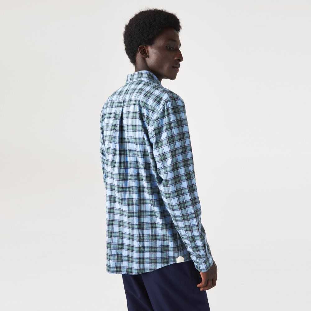 Lacoste Regular Fit Check Print Flannel Shirt Blue / Green / Navy Blue | DXYW-19254