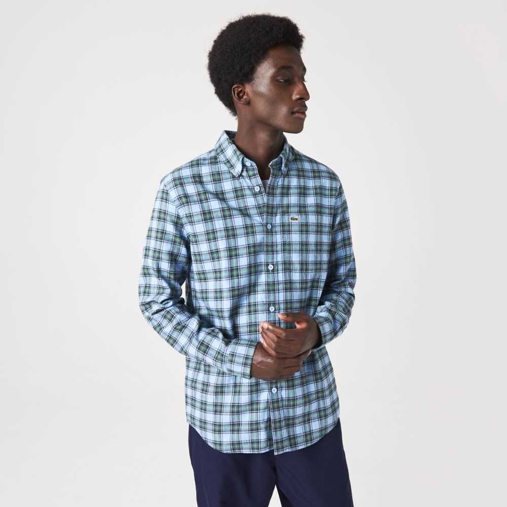 Lacoste Regular Fit Check Print Flannel Shirt Blue / Green / Navy Blue | DXYW-19254