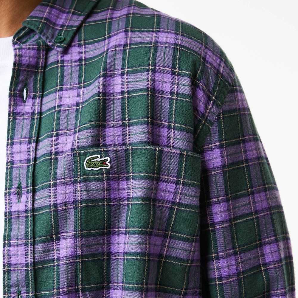 Lacoste Regular Fit Check Print Flannel Shirt Green / Purple / Beige | NROT-51934