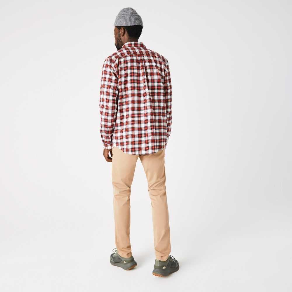 Lacoste Regular Fit Check Print Flannel Shirt White / Red / Navy Blue | ZDML-95417