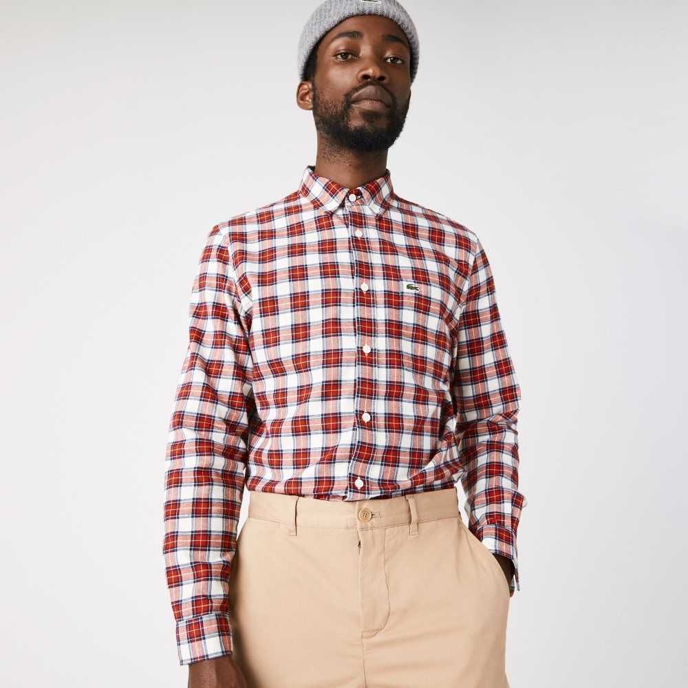 Lacoste Regular Fit Check Print Flannel Shirt White / Red / Navy Blue | ZDML-95417