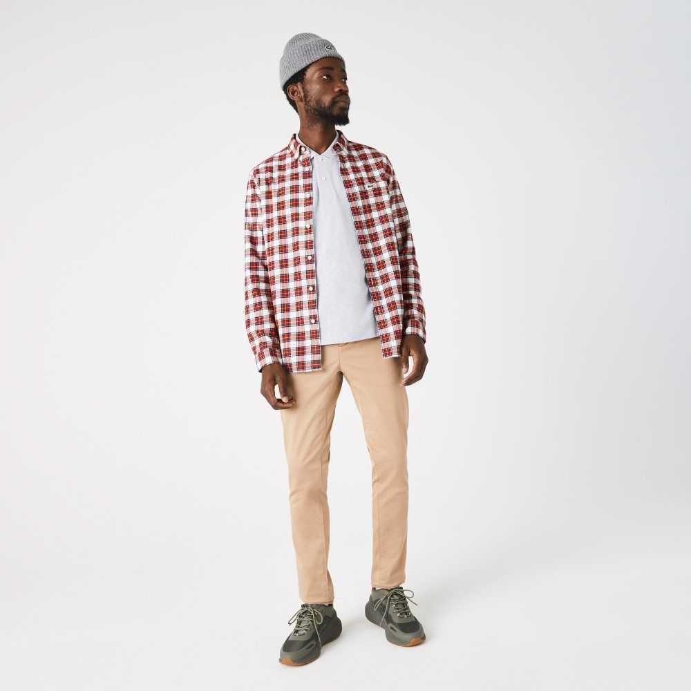 Lacoste Regular Fit Check Print Flannel Shirt White / Red / Navy Blue | ZDML-95417