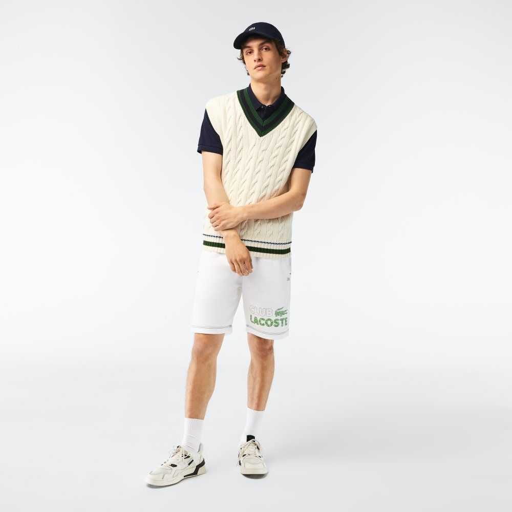 Lacoste Regular Fit Contrast Branding Fleece Shorts White | OIKV-01359