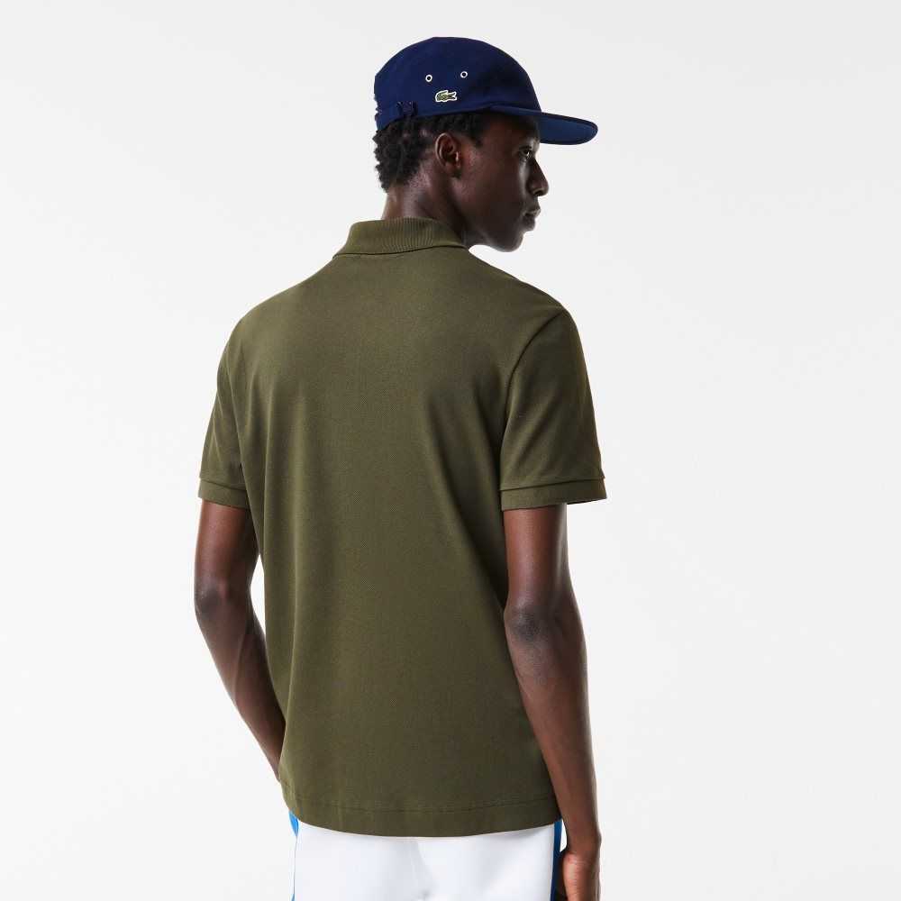 Lacoste Regular Fit Contrast Lettering Petit Pique Polo Khaki Green | JEID-31426