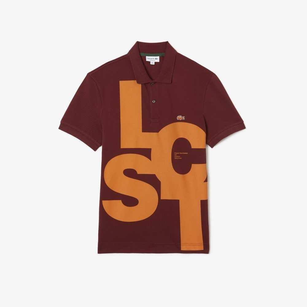 Lacoste Regular Fit Contrast Lettering Petit Pique Polo Bordeaux | QYPF-70389