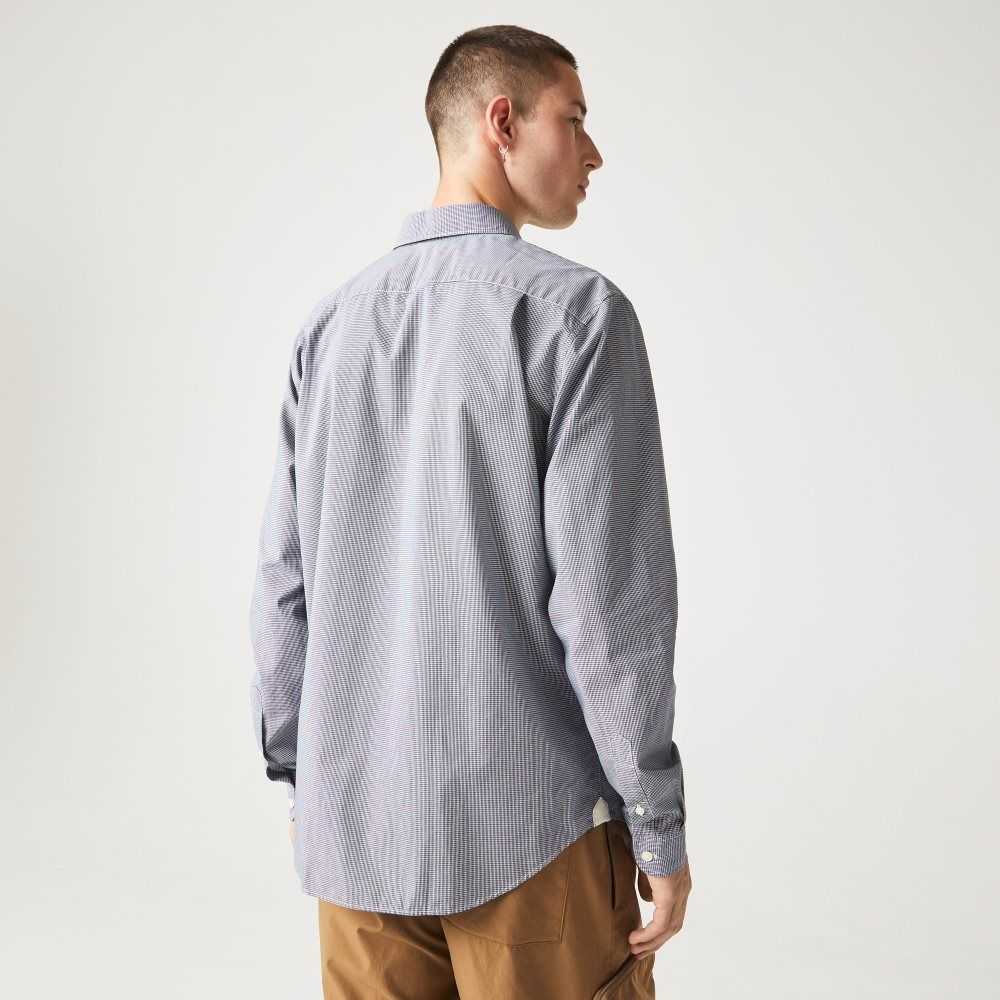 Lacoste Regular Fit Cotton Poplin Shirt White / Navy Blue | NGJX-43085