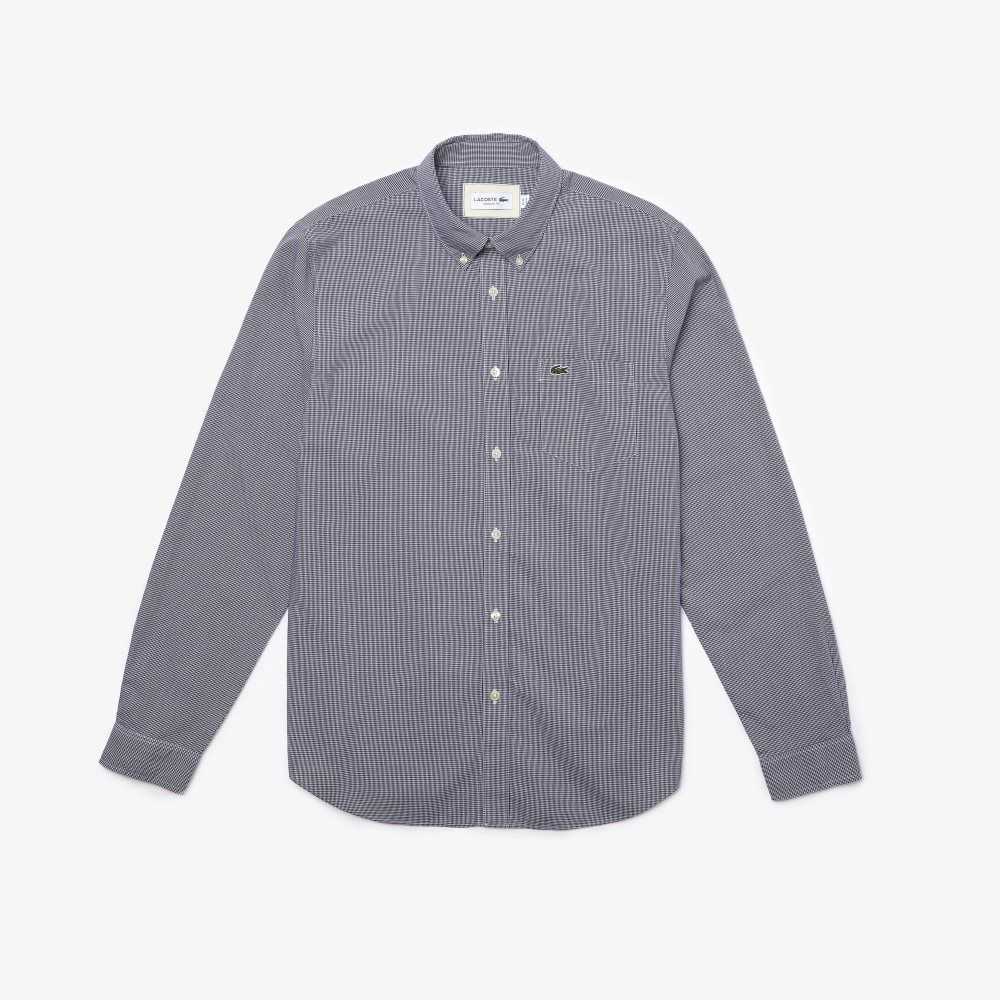 Lacoste Regular Fit Cotton Poplin Shirt White / Navy Blue | NGJX-43085