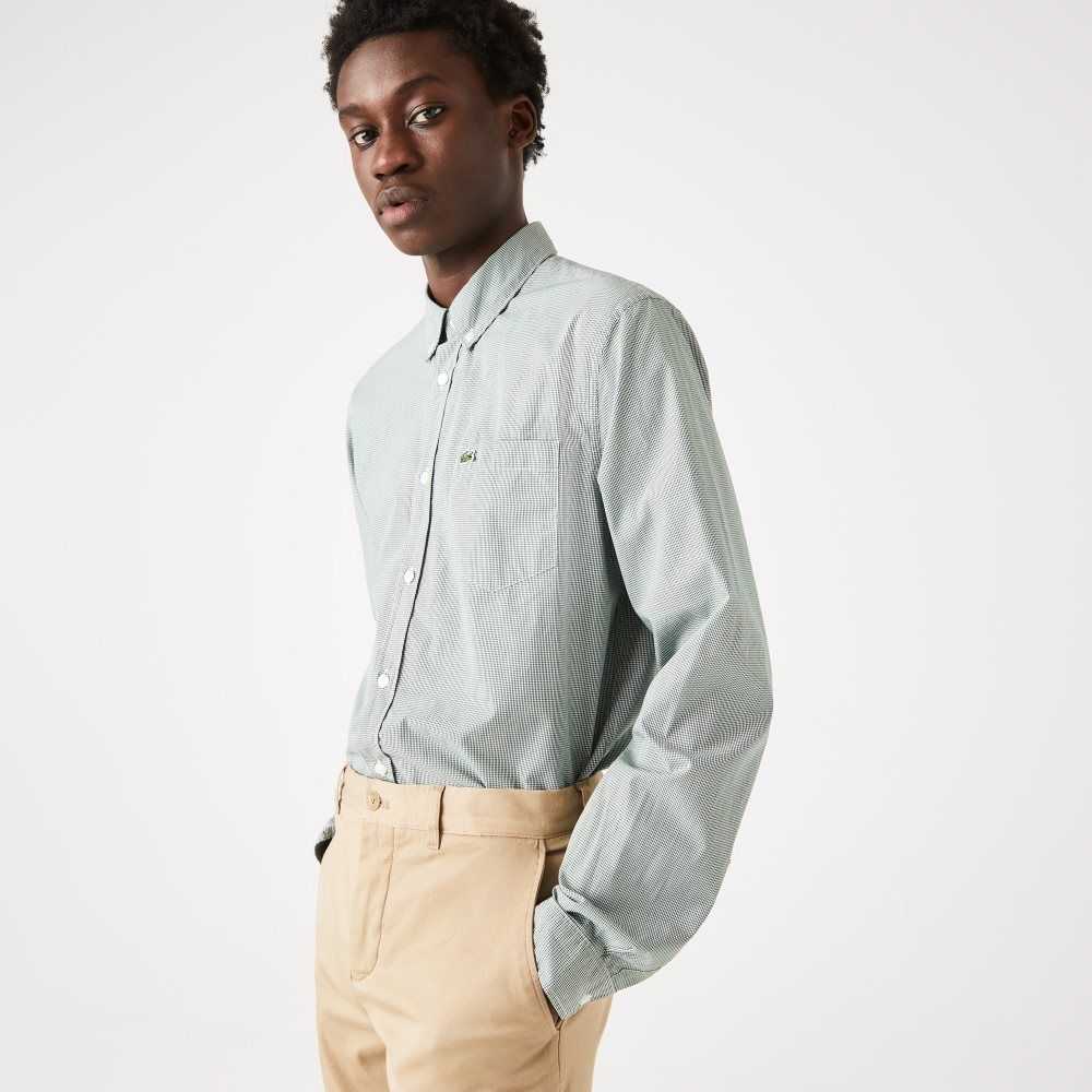 Lacoste Regular Fit Cotton Poplin Shirt White / Green | YJLC-27068